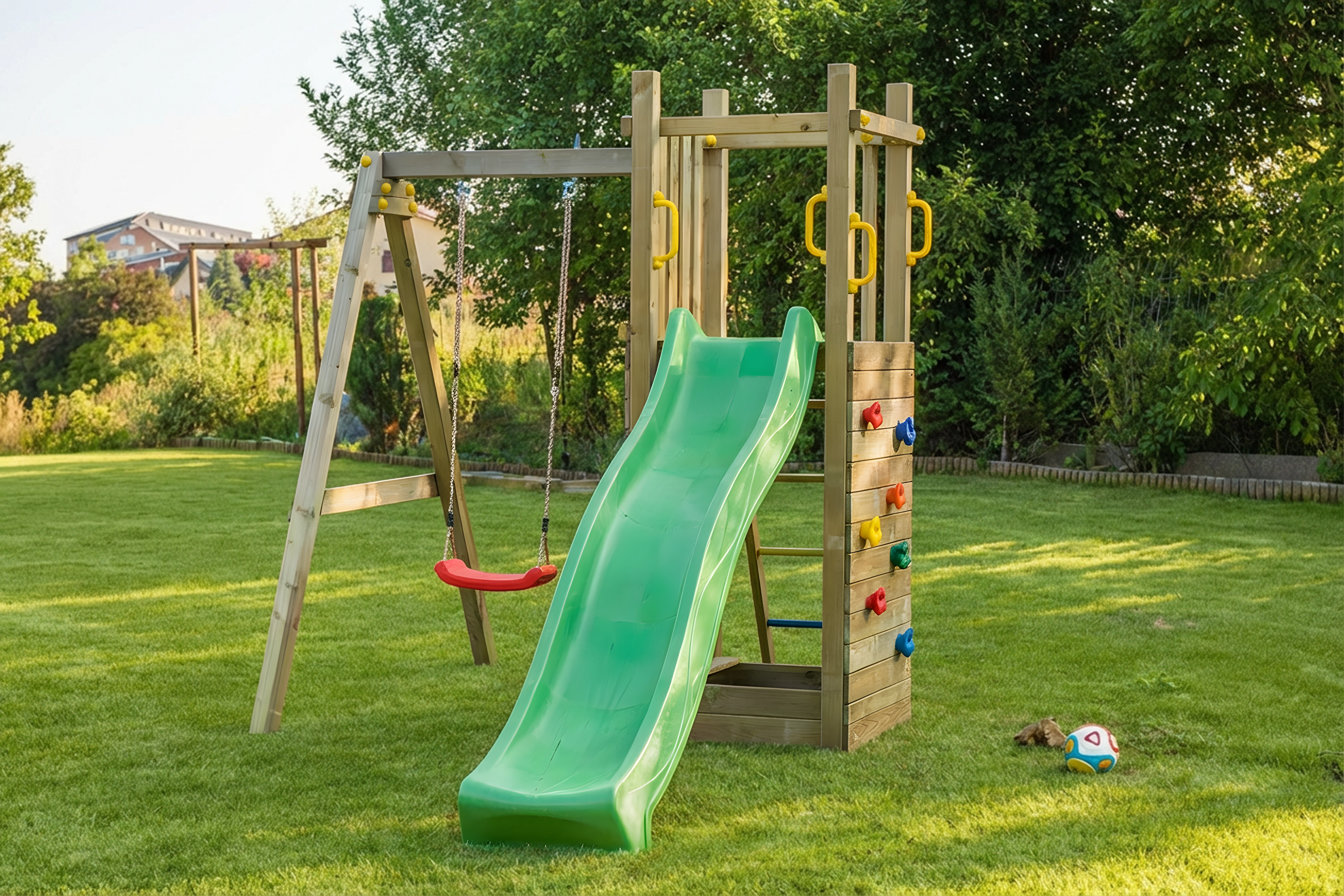 Kinderspielturm Funny 3 KDI - mit Sandkasten und Schaukel