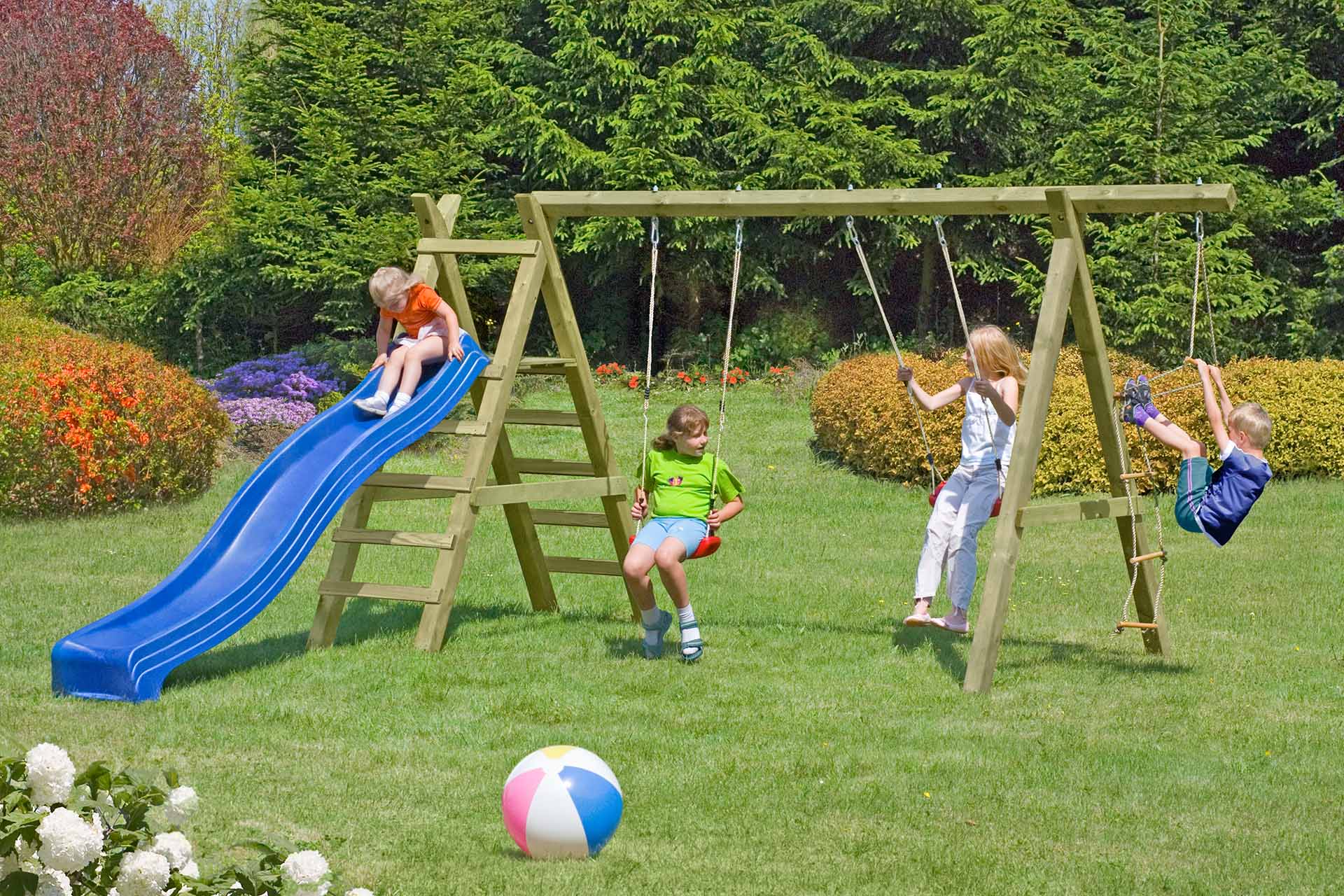 Doppelschaukel Premium 5.2 mit Podest für Rutsche