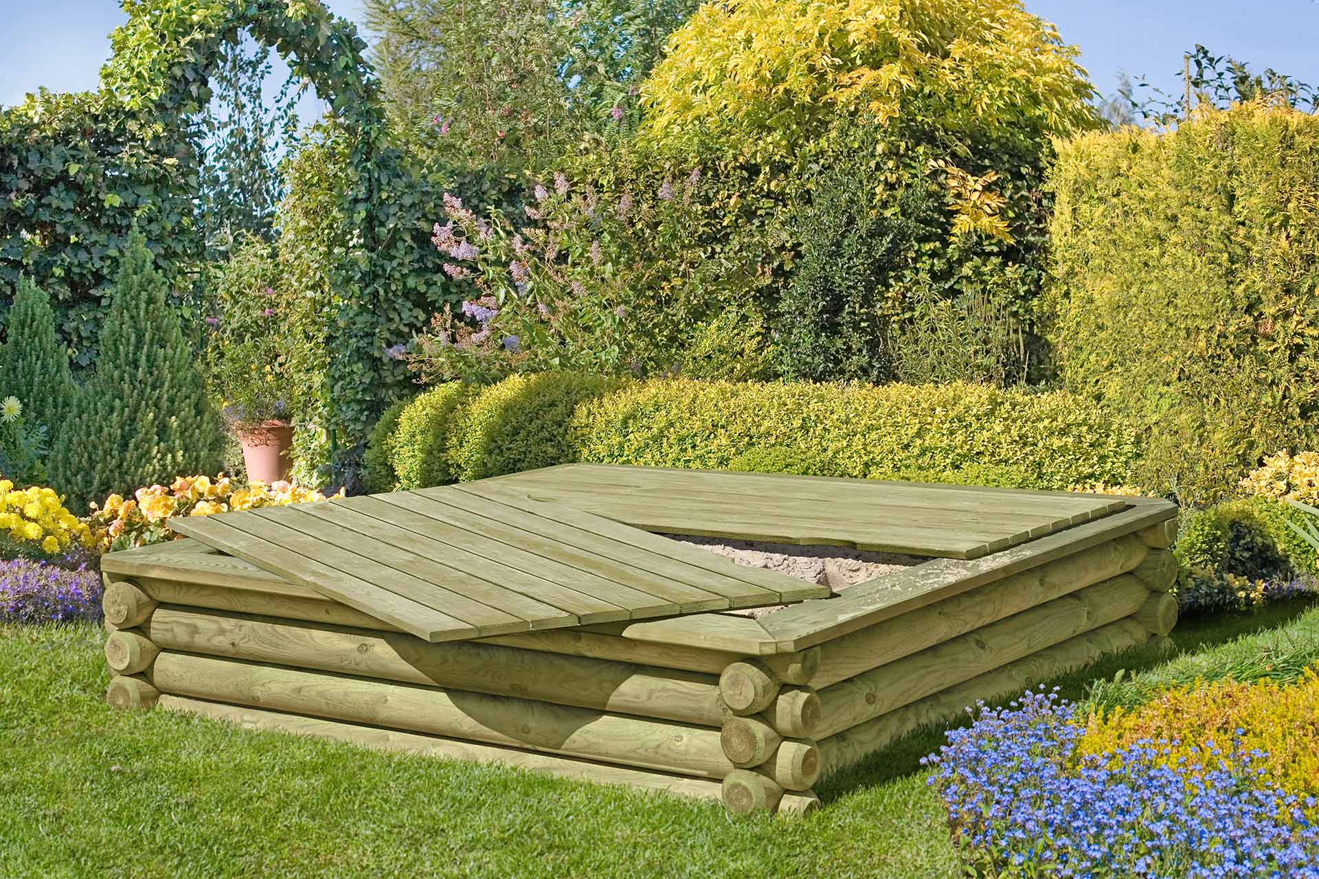 Holzabdeckung Sandkasten