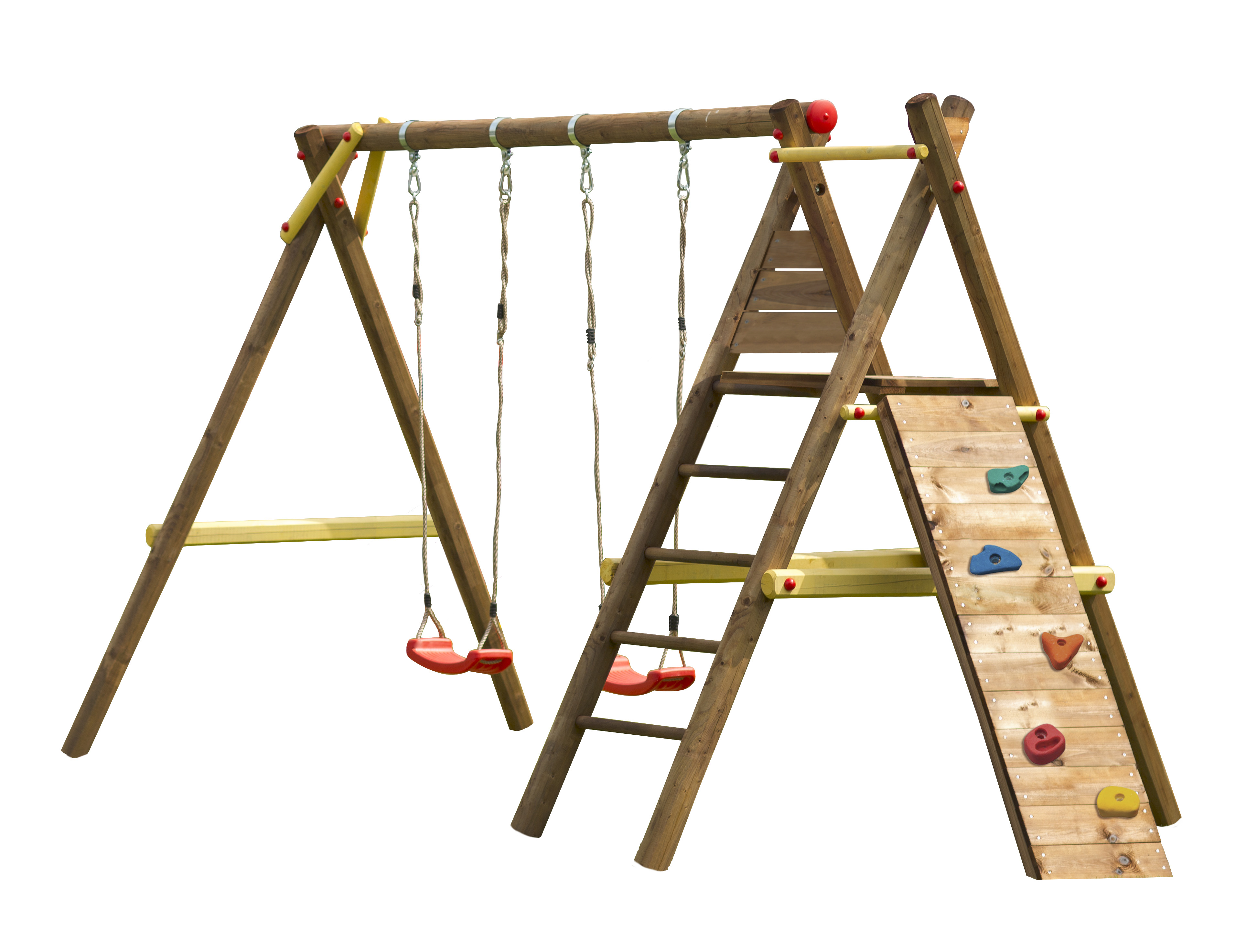 Kinderschaukel Bosse Freisteller mit Kletterwand 