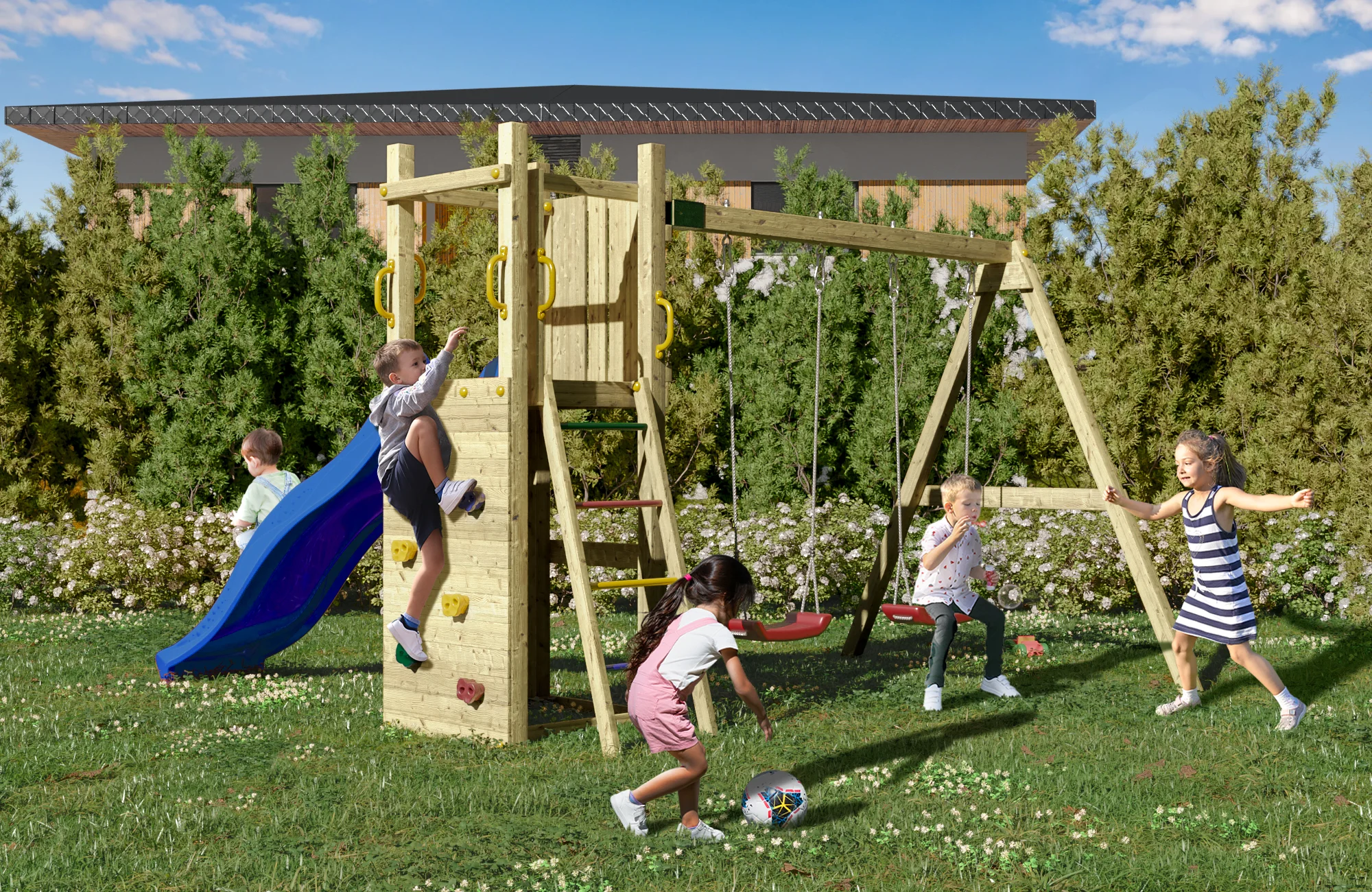 Kinderspielturm Funny 3 KDI - mit Doppelschaukel