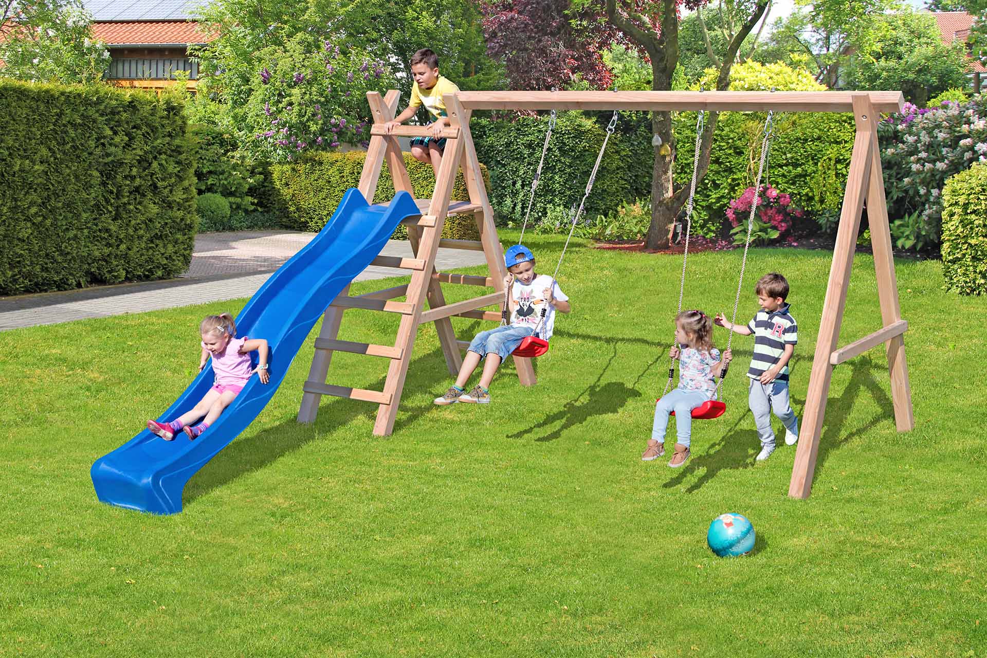 Doppelschaukel Lärche NATURA 4.2 mit Podest für Rutsche