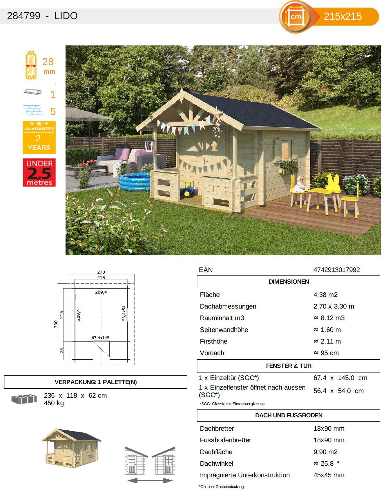 Kinderspielhaus Lido Datenblatt unbehandelt